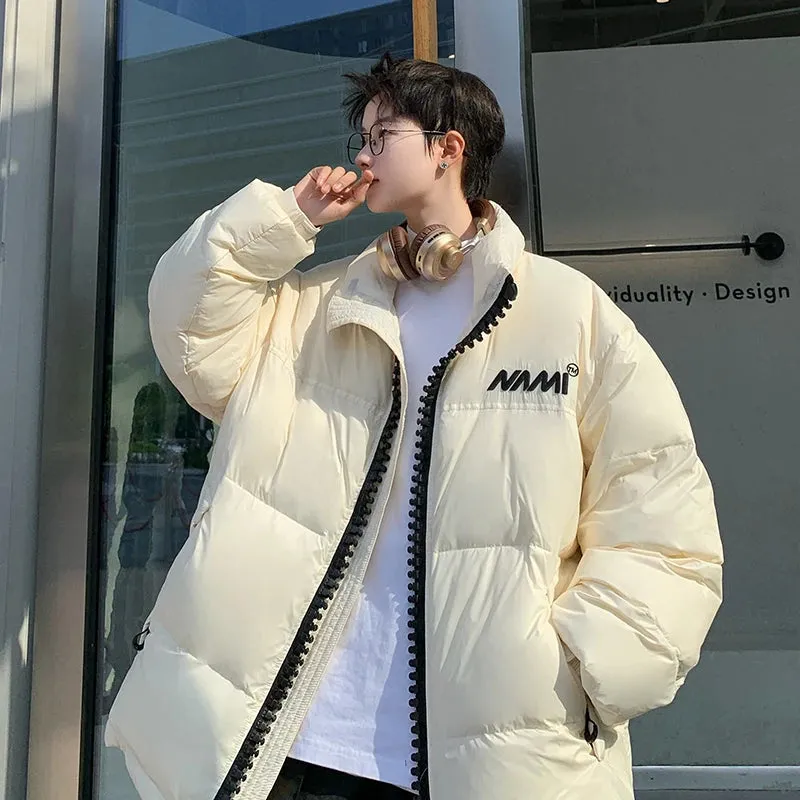 American Style Men's Parkas Stand Collar Big Zipper Design Letter Printing Drawstring Loose Male Padded Jacket Tide CPG2531