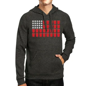 Beer Pong Humorous American Flag Unique Graphic Hoodie Dark Grey