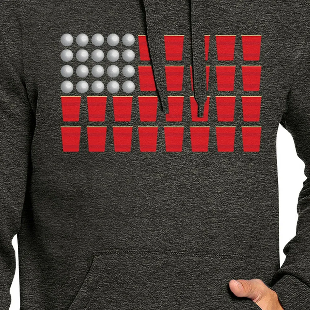 Beer Pong Humorous American Flag Unique Graphic Hoodie Dark Grey