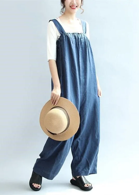 Blue casual linen pants oversize stylish jumpsuit pants