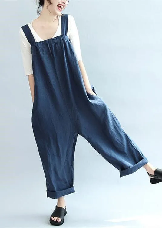 Blue casual linen pants oversize stylish jumpsuit pants