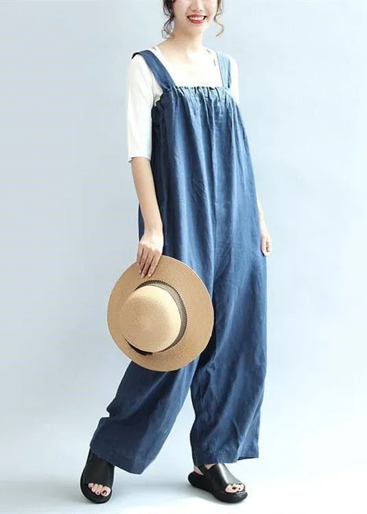 Blue casual linen pants oversize stylish jumpsuit pants