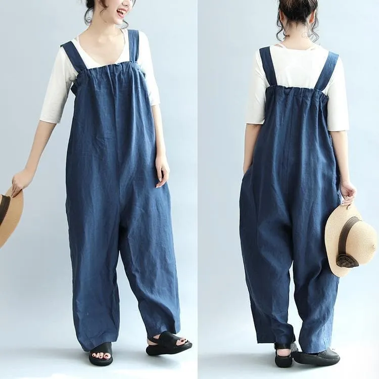 Blue casual linen pants oversize stylish jumpsuit pants