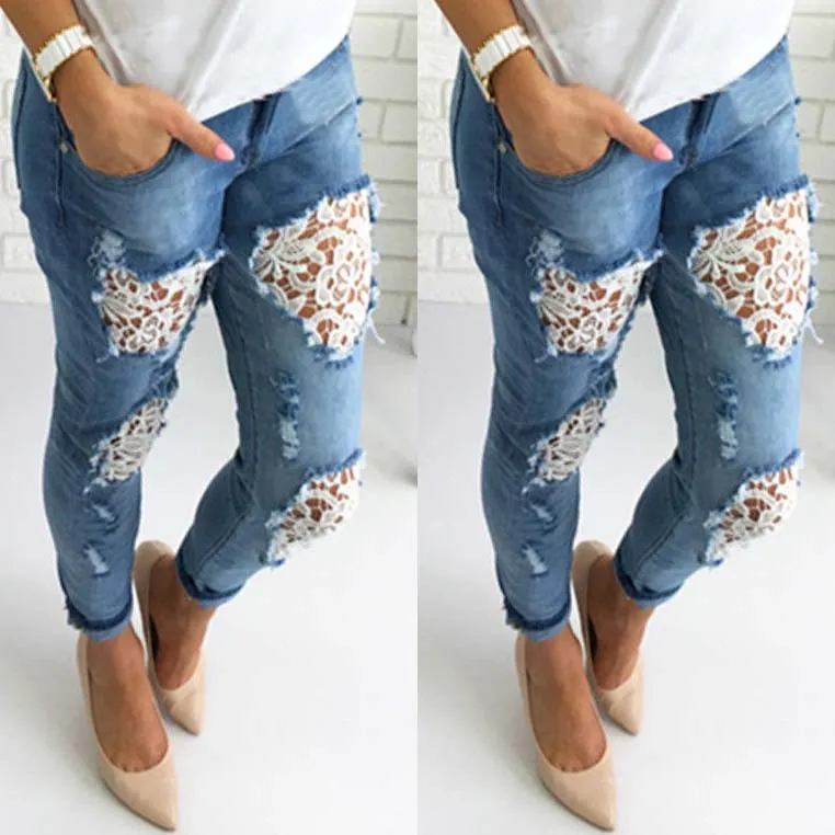 Blue High Waist CutOut Jeans Bodycon Pants