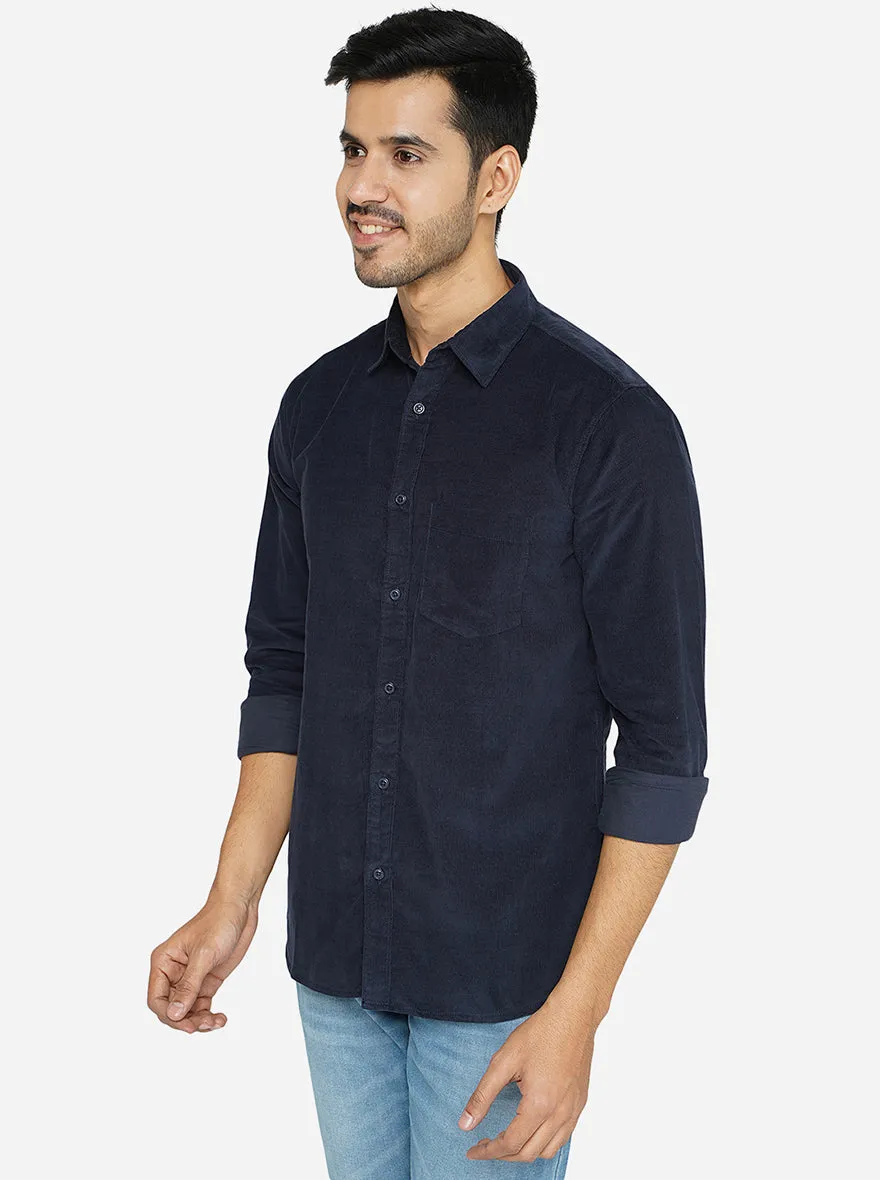 Blue Solid Slim Fit Semi Casual Shirt | JadeBlue