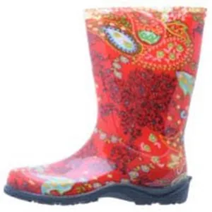 Boot Garden Tall Red Prnt Sz 6