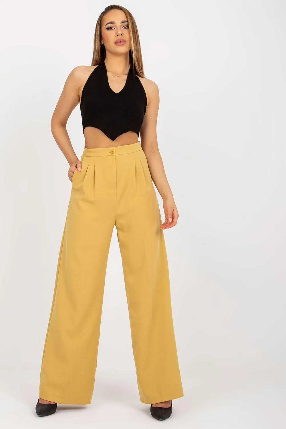 Chic High-Waisted Trousers with Stylish Side Pockets