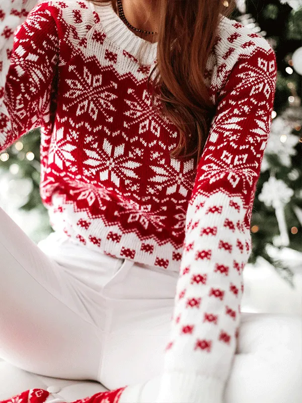 Chicmy-European and American casual women's clothing Women's Sweaters Christmas Snowflake Long Sleeve Knitted Sweater