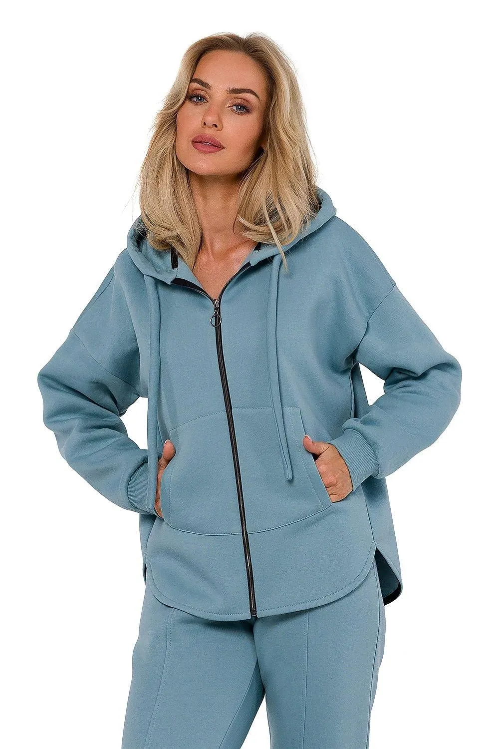 Cozy Knitted Zip-Up Sweater - Women's Sweatshirt with Kangaroo Pocket