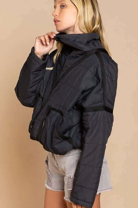 Cozy Quilted High Neck Jacket with Pockets