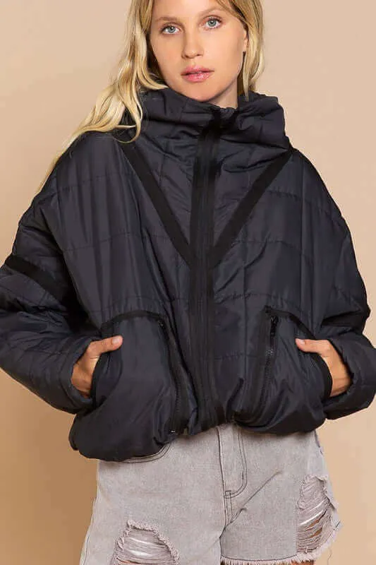 Cozy Quilted High Neck Jacket with Pockets