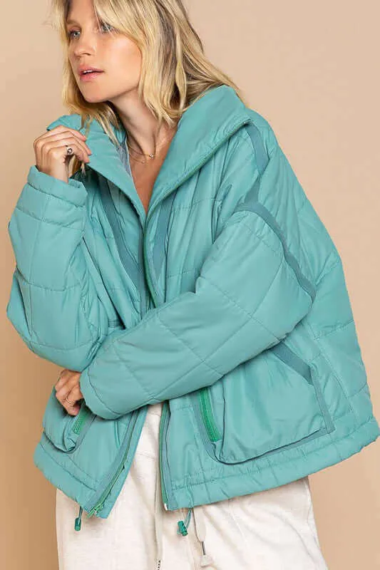 Cozy Quilted High Neck Jacket with Pockets