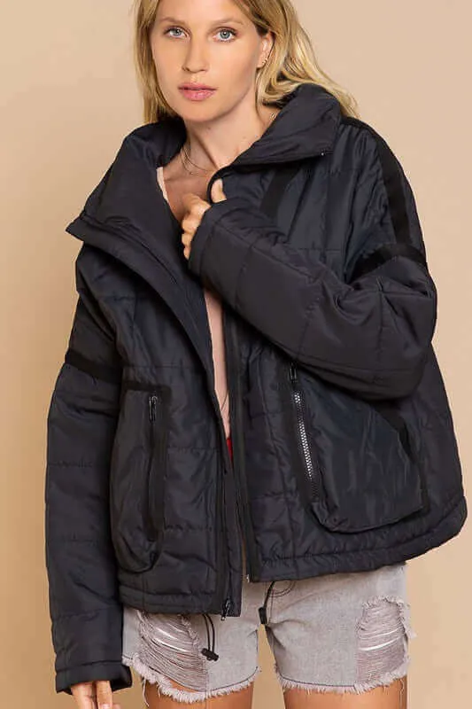 Cozy Quilted High Neck Jacket with Pockets