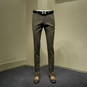 Deep Khaki Plaid Slim Fit Pants