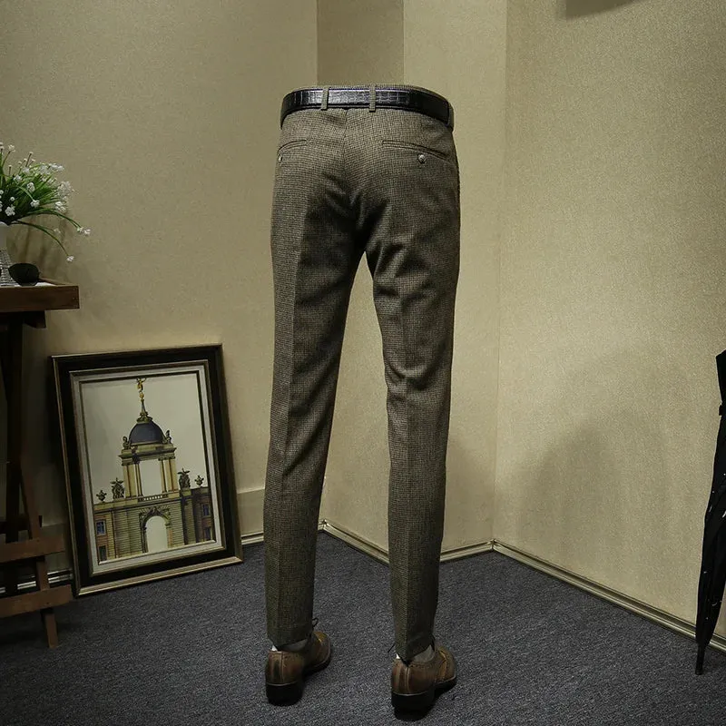 Deep Khaki Plaid Slim Fit Pants