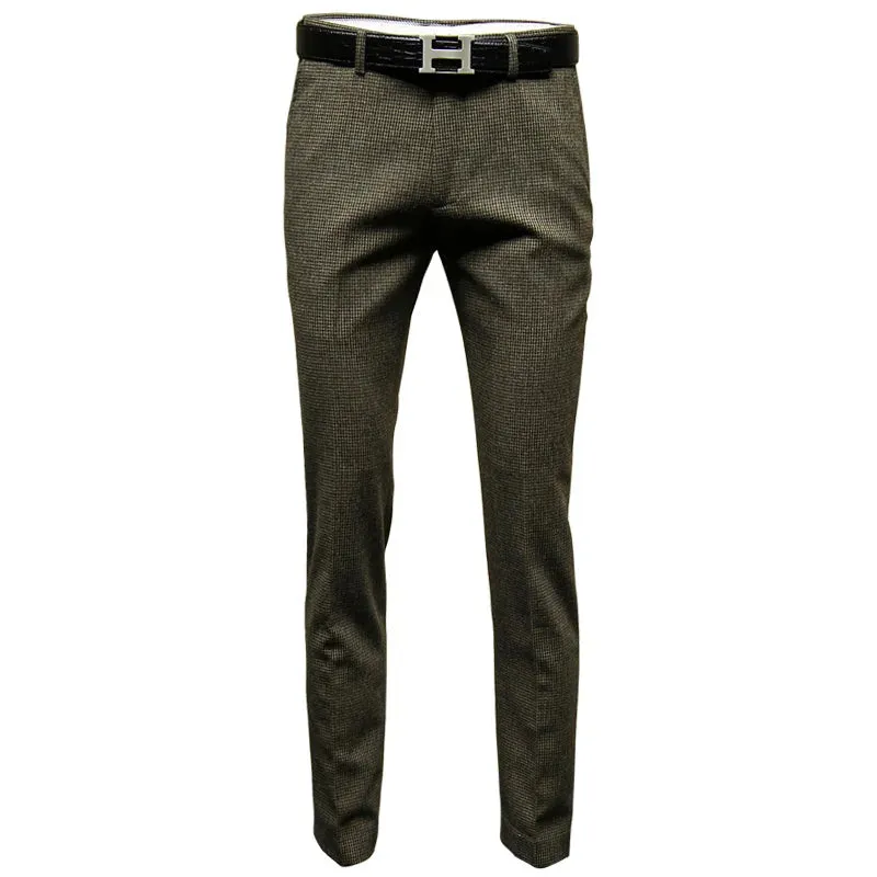 Deep Khaki Plaid Slim Fit Pants