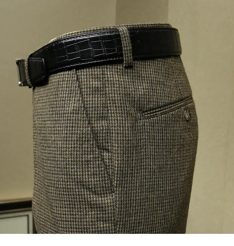 Deep Khaki Plaid Slim Fit Pants