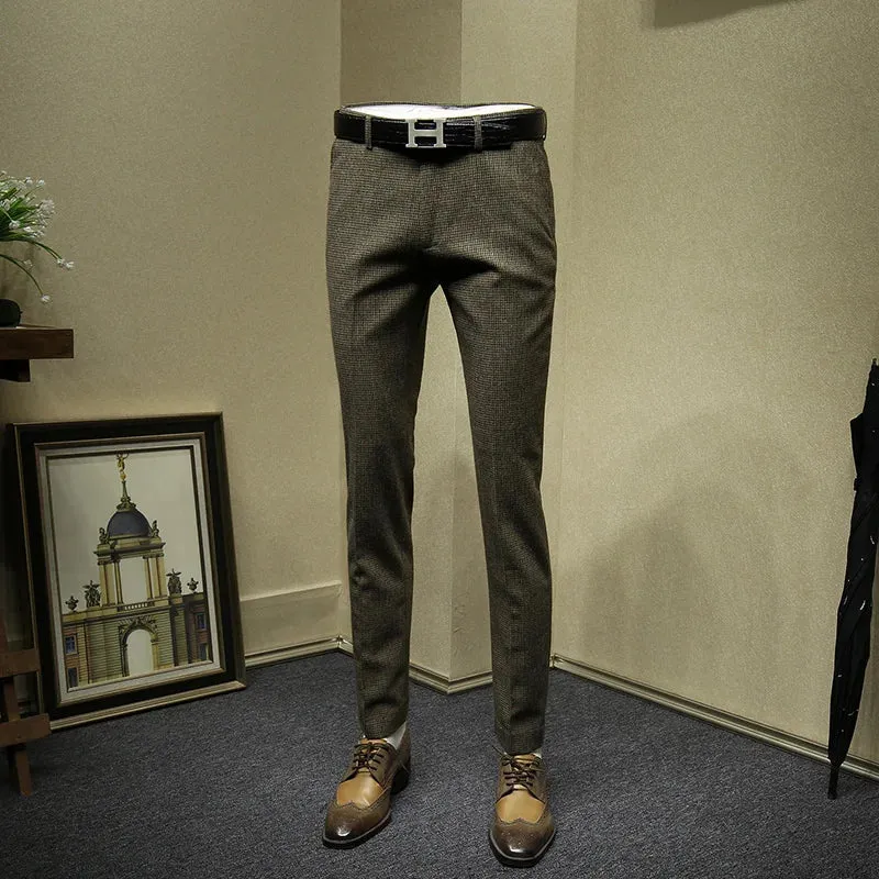 Deep Khaki Plaid Slim Fit Pants