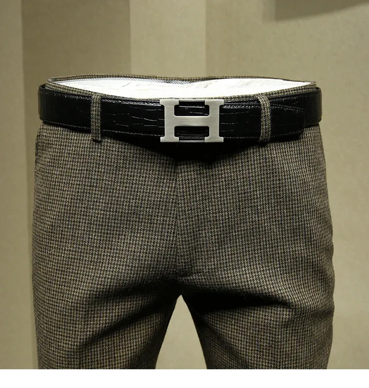 Deep Khaki Plaid Slim Fit Pants