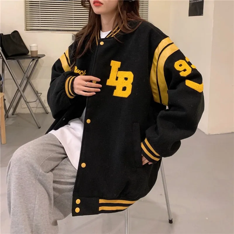 Fashionkova   Vintage Baseball Bomber Jacket Women Hip Hop Letter Streetwear Autumn 2022 Varsity Jackets Men Lovers College Oversized Coats