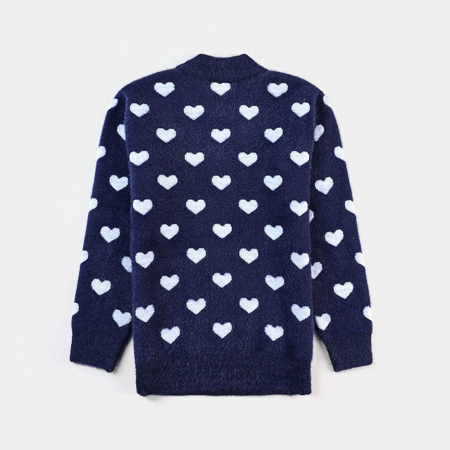 Girls Feather-Acrylic Sweater Feather Hearts-NAVY