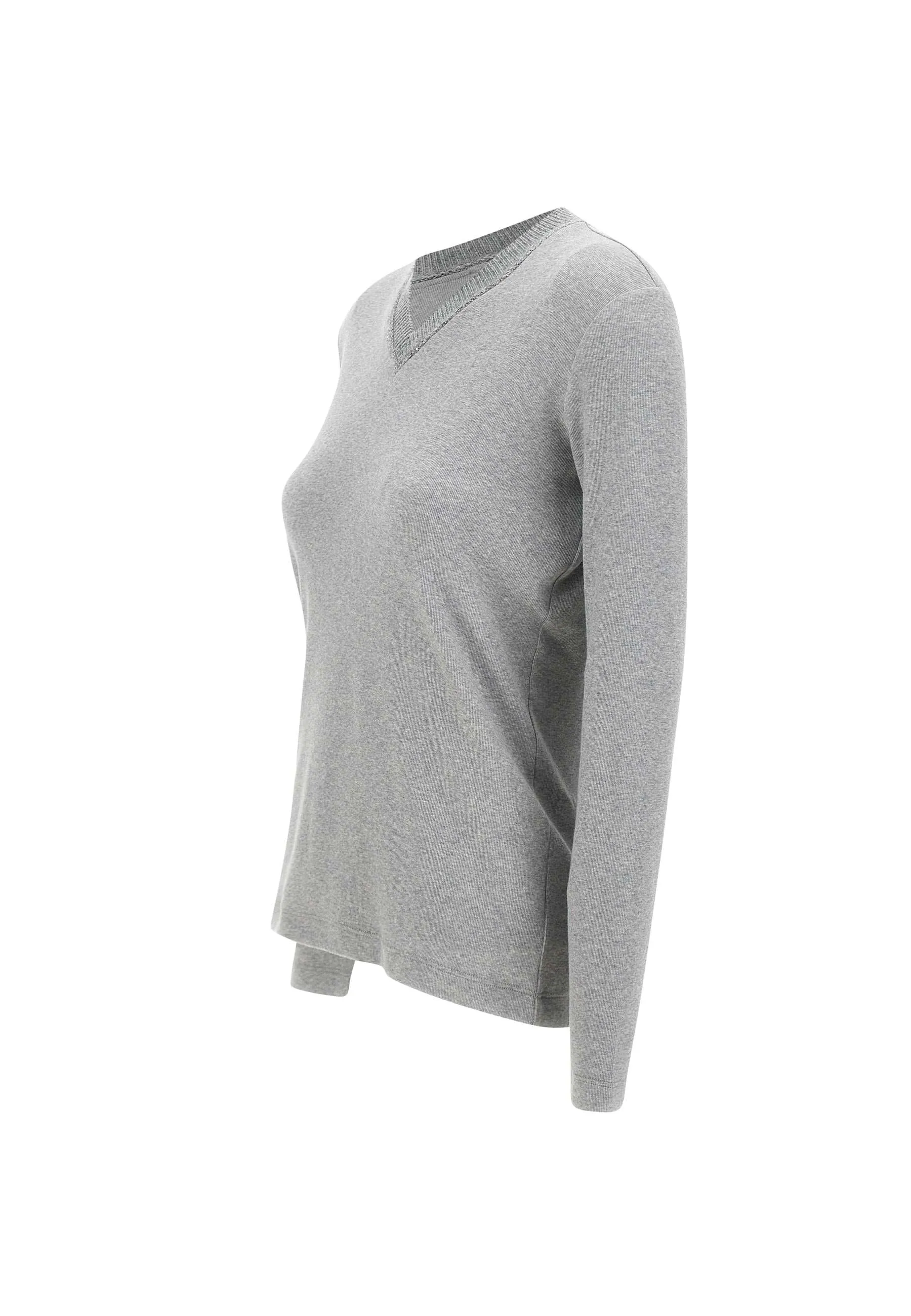 Grey Ribbed V-Neck Sweater with Sequins