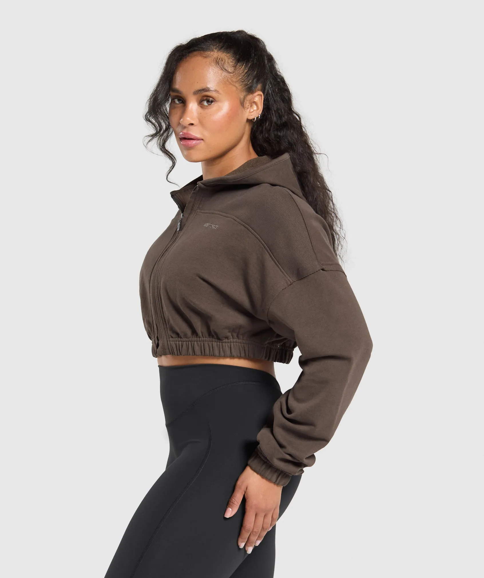 Gymshark Superset Crop Zip Hoodie - Deep Brown