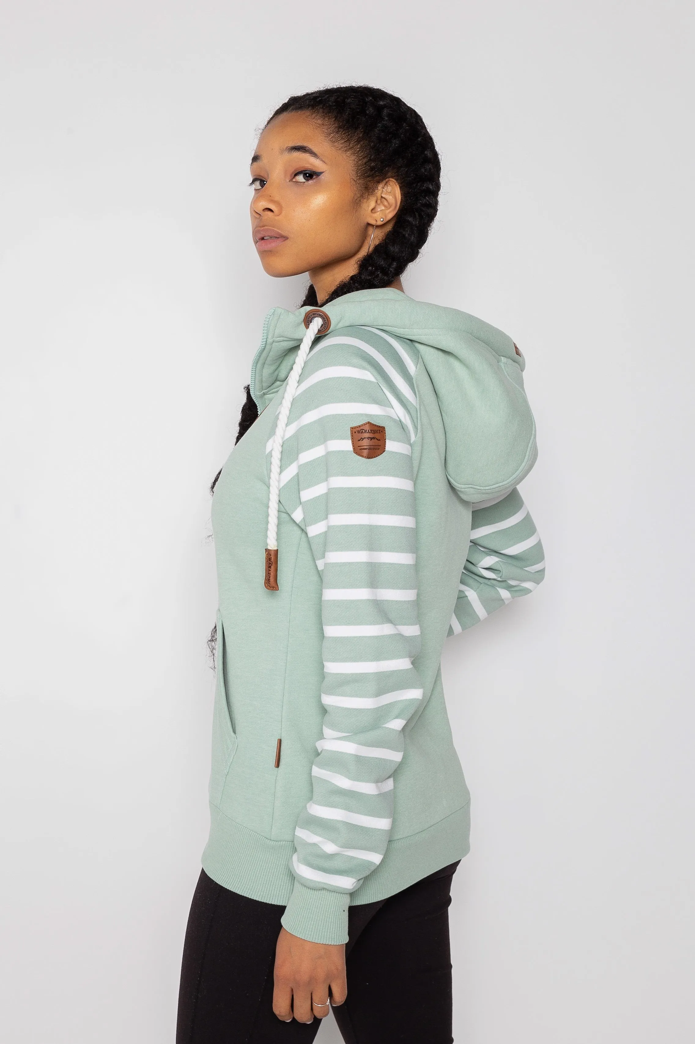 Hera Printed Stripe Sleeve Green Bay Full-Zip Hoodie