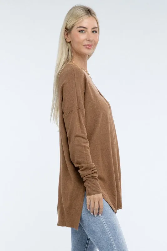 Hi-Low Hem Front Seam Sweater