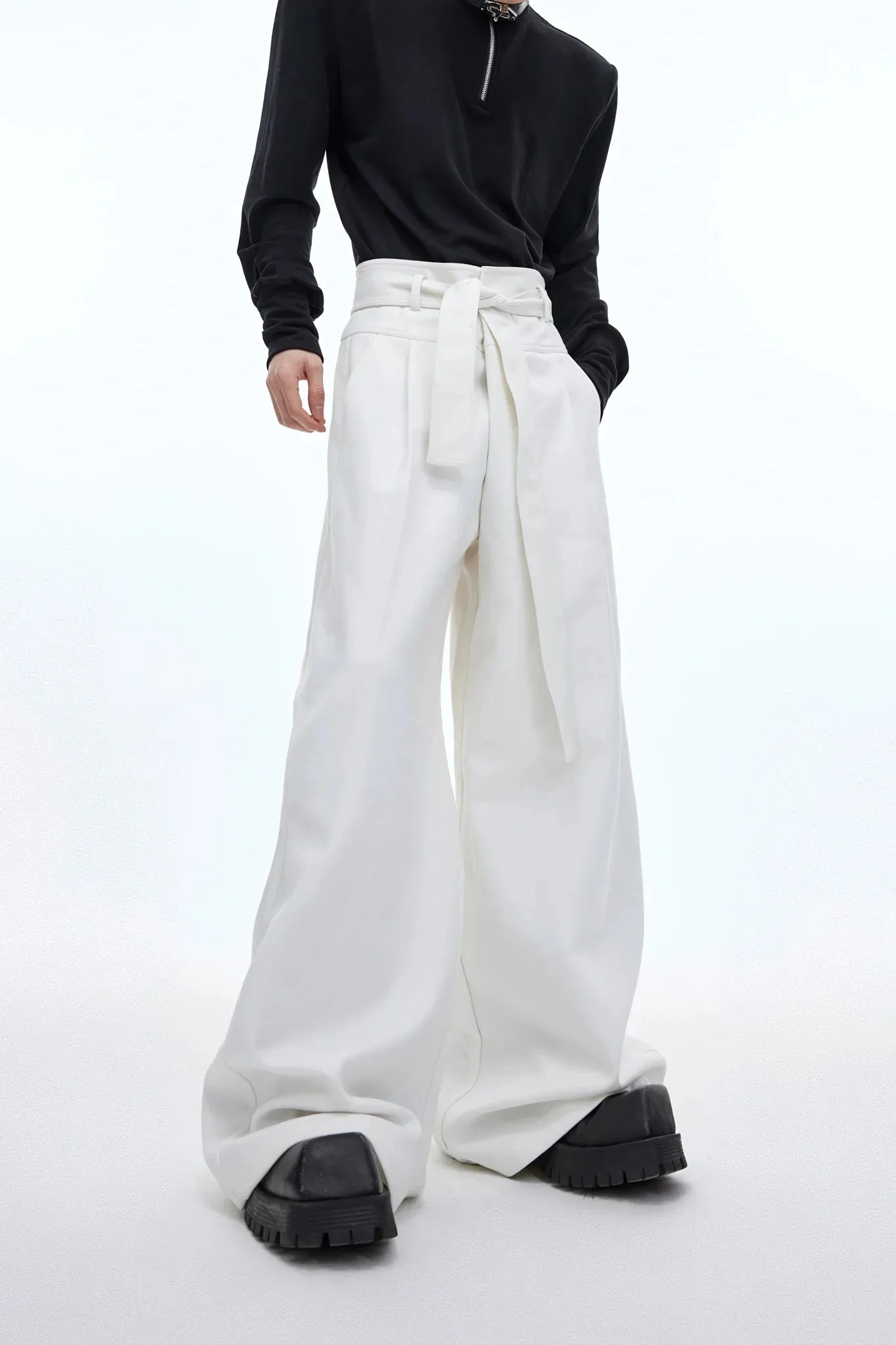 High-Waisted Casual Suit Pants with Tie Design: Versatile and Stylish