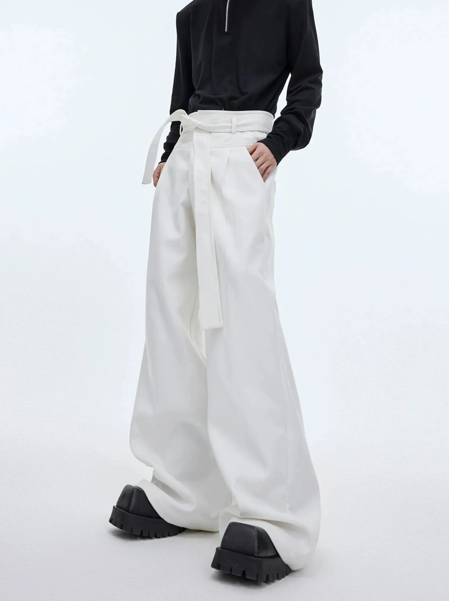 High-Waisted Casual Suit Pants with Tie Design: Versatile and Stylish