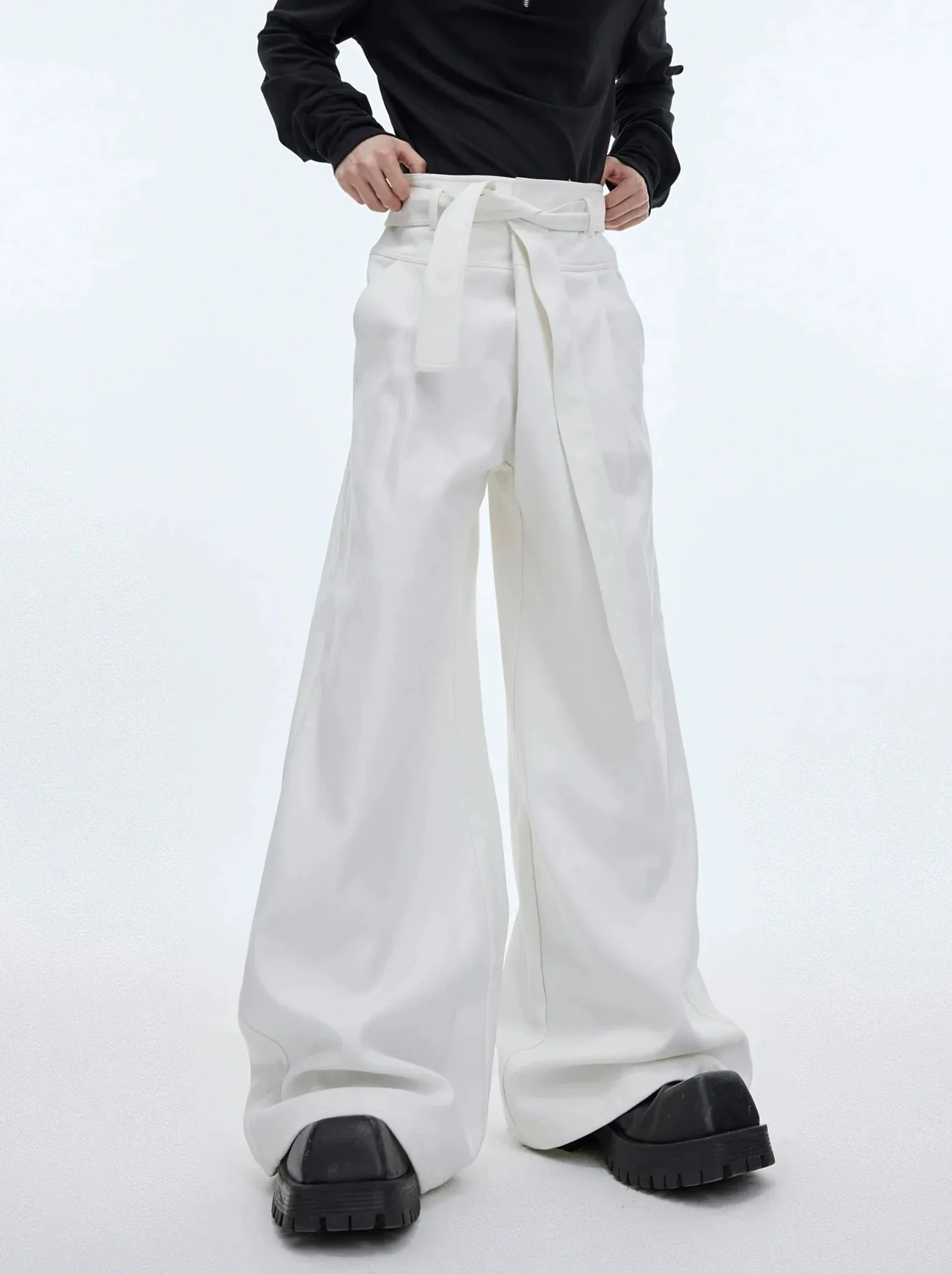 High-Waisted Casual Suit Pants with Tie Design: Versatile and Stylish