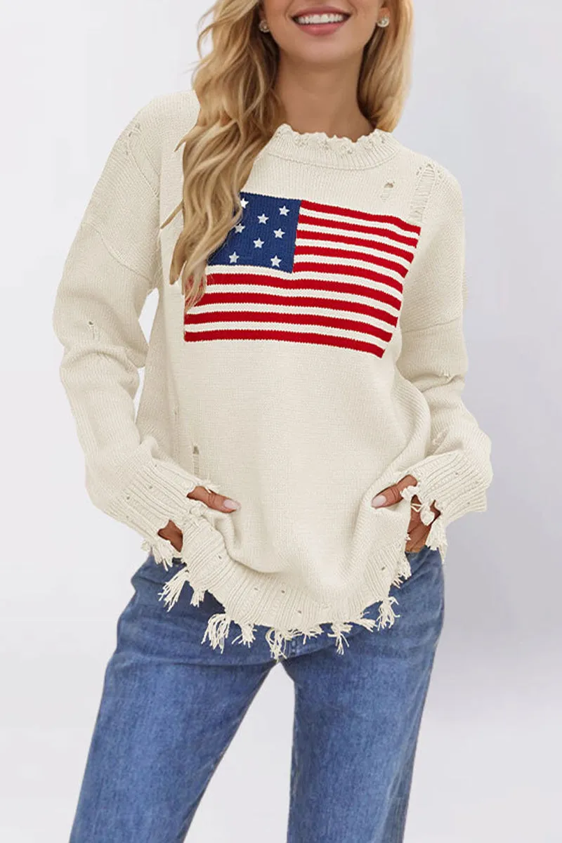 HWR1131 Stars & Stripes Distressed Sweater