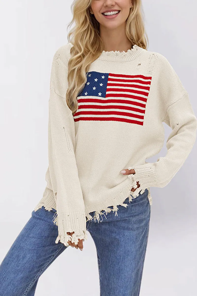 HWR1131 Stars & Stripes Distressed Sweater