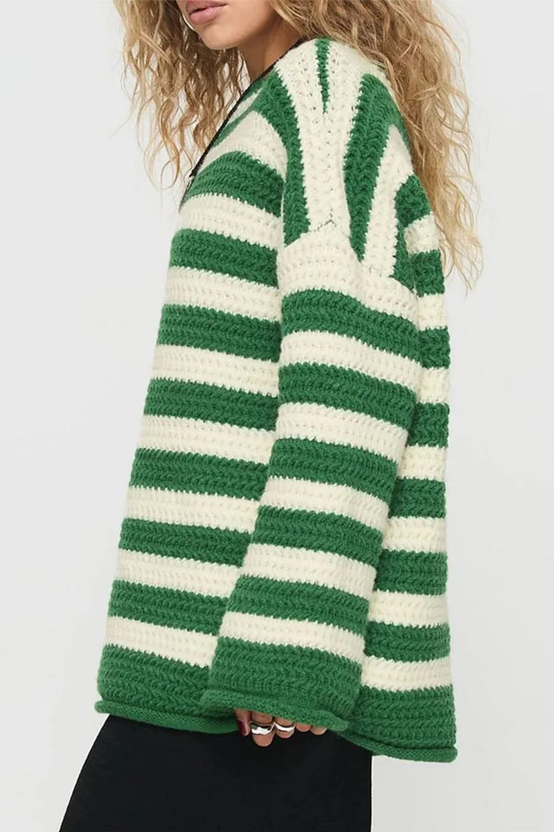 HWS1237 Cozy Knit Striped Sweater