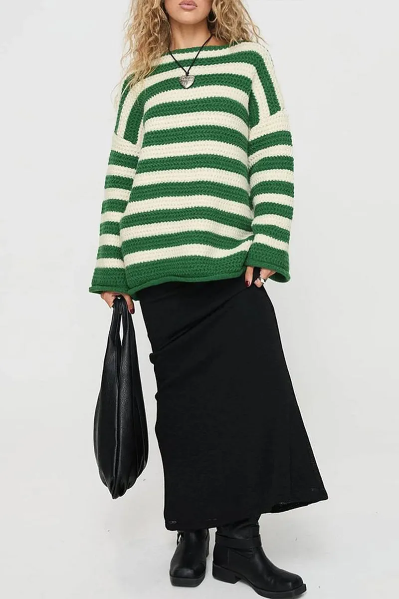 HWS1237 Cozy Knit Striped Sweater