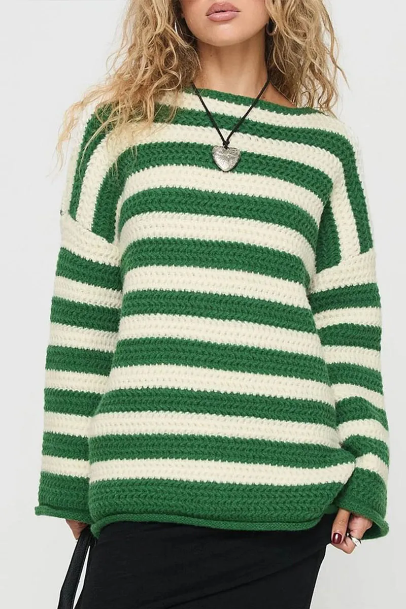 HWS1237 Cozy Knit Striped Sweater