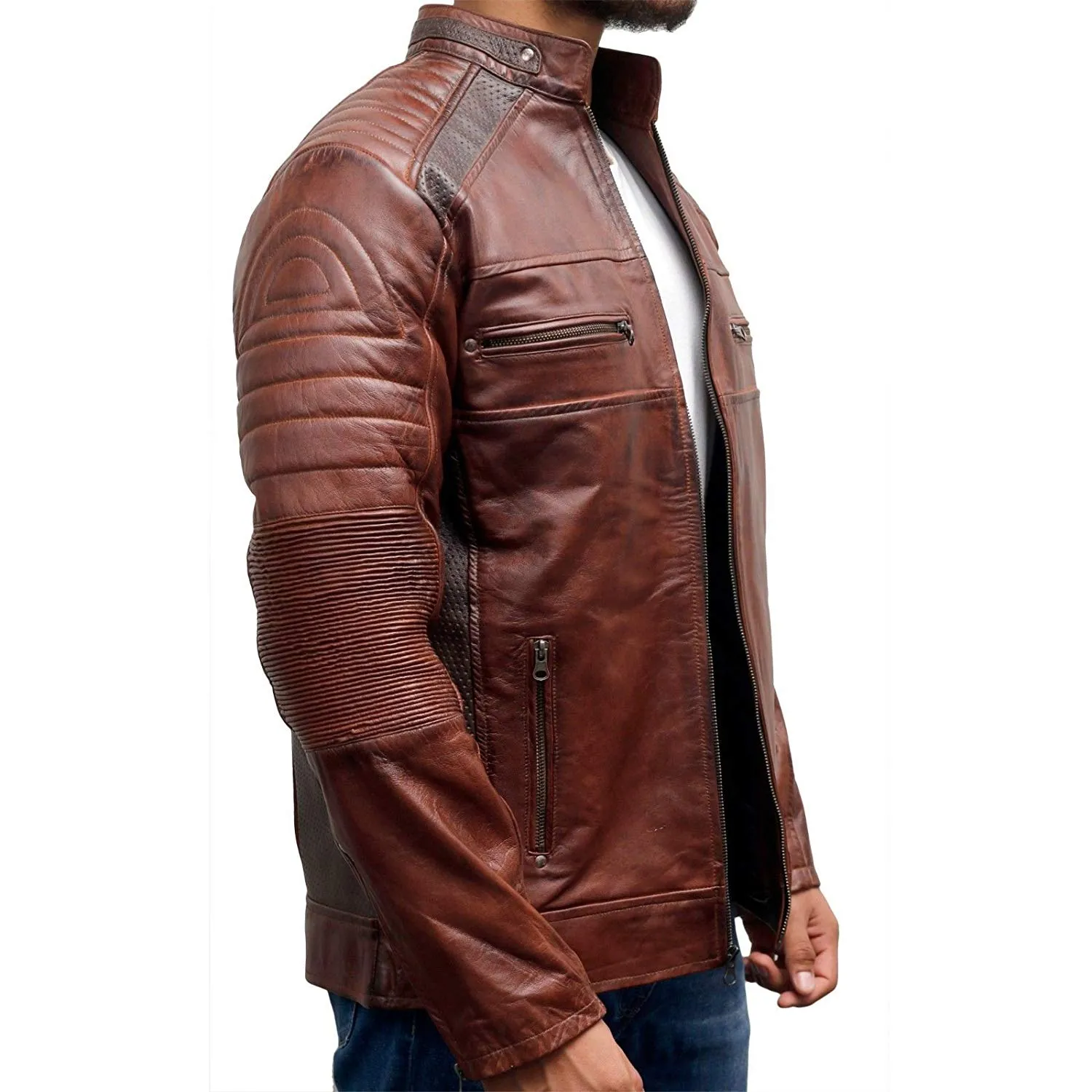 Hylora Brown Classic Cafe Racer Leather Jacket