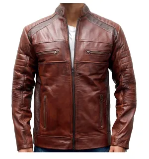 Hylora Brown Classic Cafe Racer Leather Jacket