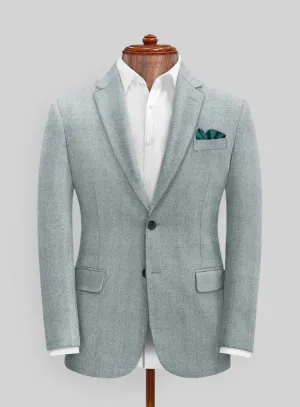 Italian Wide Herringbone Light Blue Tweed Jacket