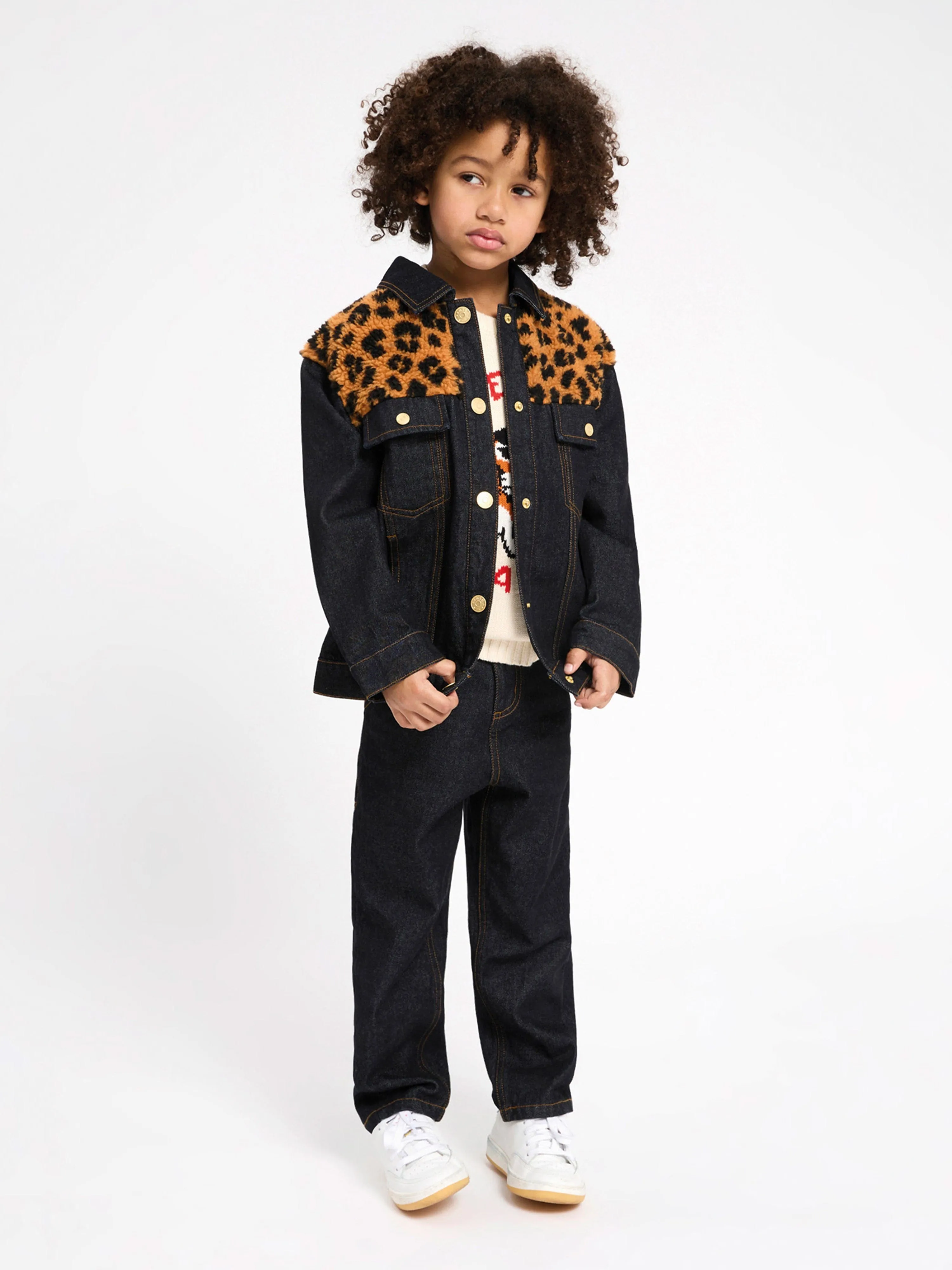 KENZO Kids Leopard Denim Jacket in Black