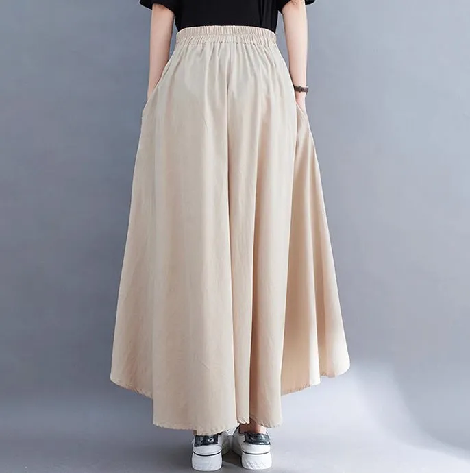 Linen pants/Cropped pants/Women linen skirt pants/Wide leg pants/cotton skirt pants/black pants/high waist pants/elastic waist Pants P0019