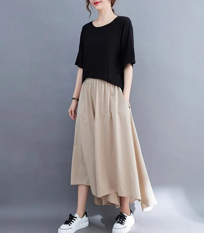 Linen pants/Cropped pants/Women linen skirt pants/Wide leg pants/cotton skirt pants/black pants/high waist pants/elastic waist Pants P0019