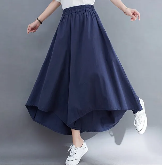 Linen pants/Cropped pants/Women linen skirt pants/Wide leg pants/cotton skirt pants/black pants/high waist pants/elastic waist Pants P0019