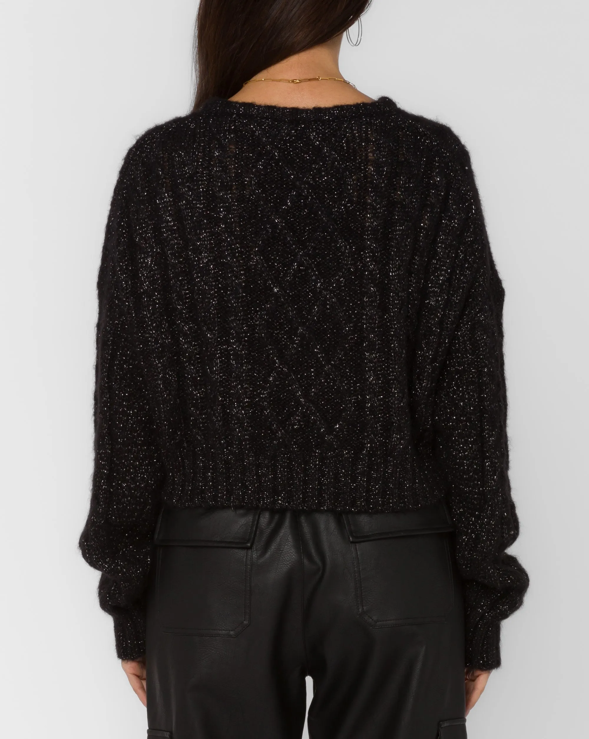 Maria Sparkle Cropped Cable Knit Sweater By Velvet Heart