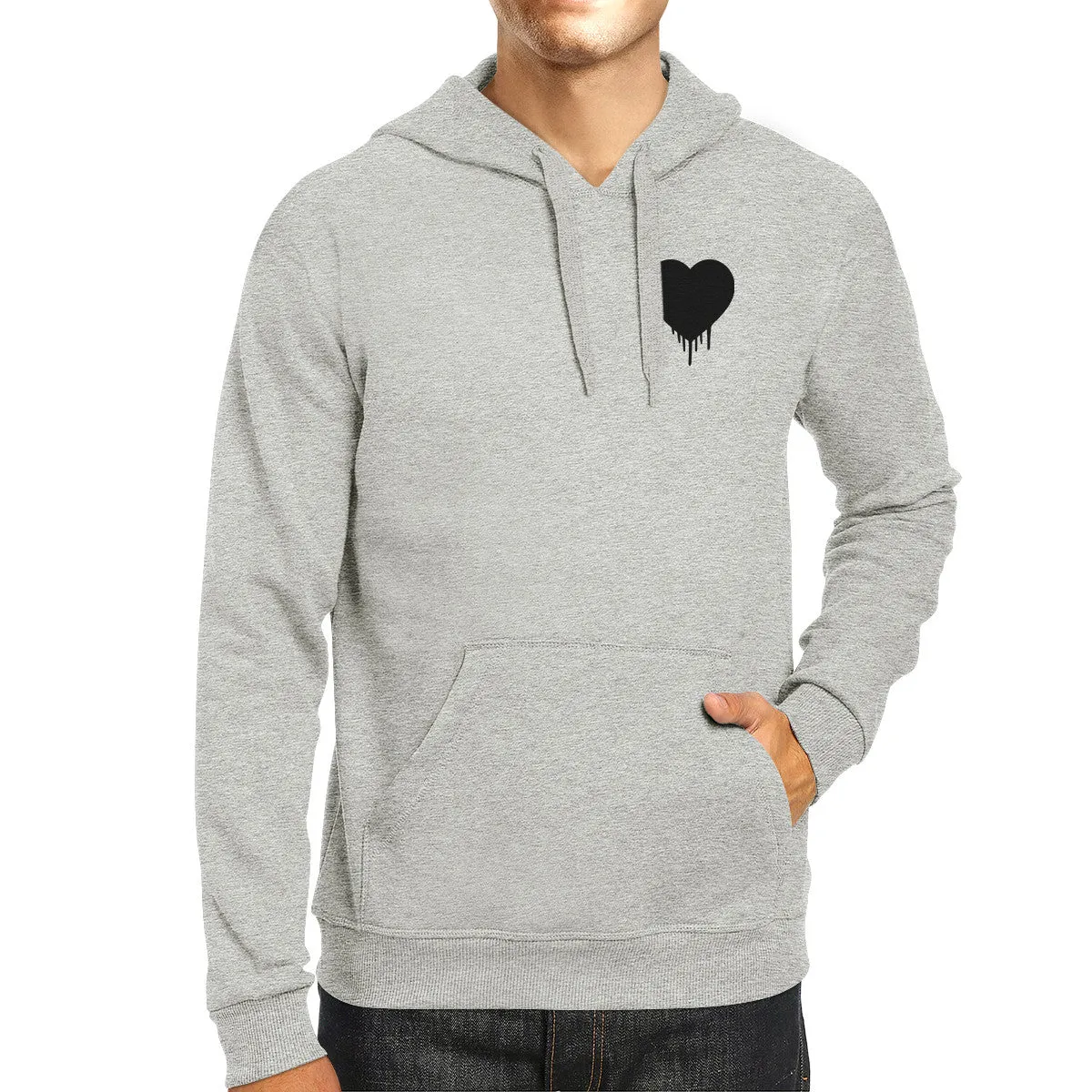 Melting Heart Unisex Gray Hoodie Heart Design Pocket Size Graphic