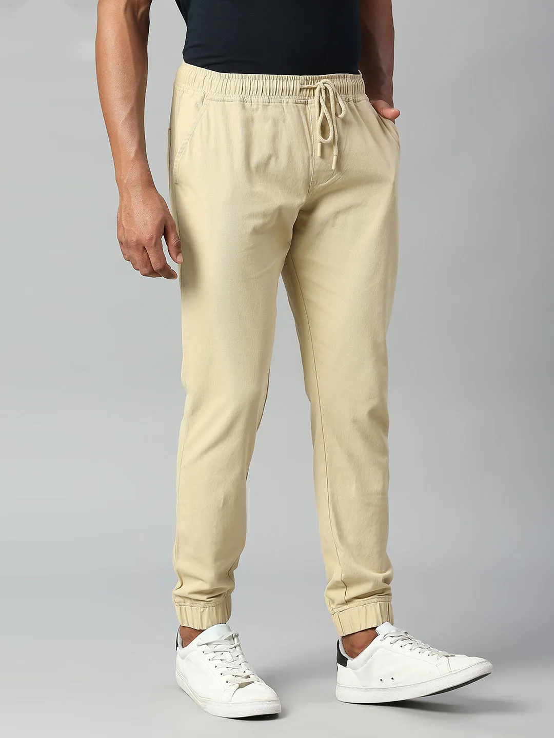 Men's Straight Fit Cotton Joggers (Lightkhaki)