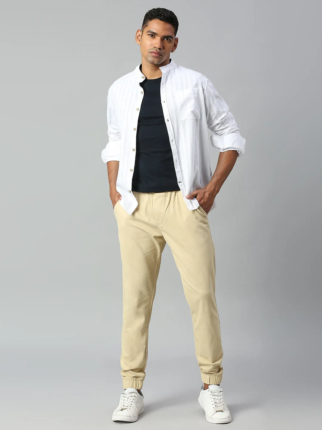 Men's Straight Fit Cotton Joggers (Lightkhaki)