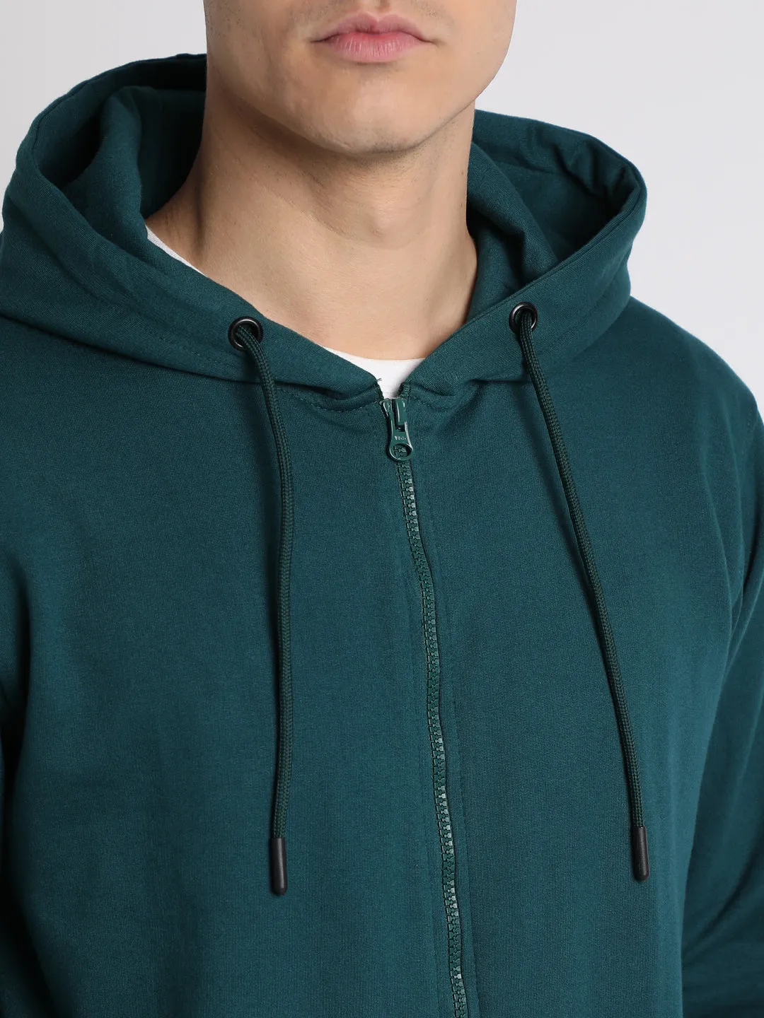 Men's Teal Solid Hooded Sweatshirt