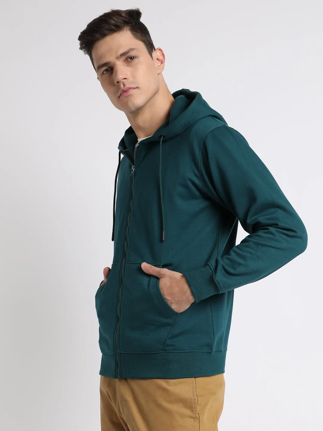 Men's Teal Solid Hooded Sweatshirt